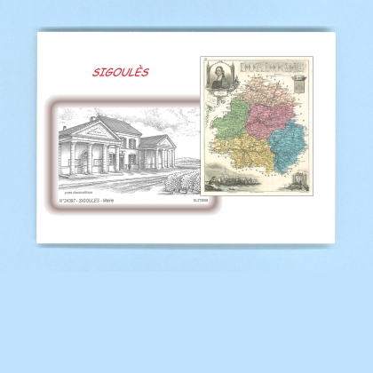 Cartes Postales impression Noir avec dpartement sur la ville de SIGOULES Titre : mairie