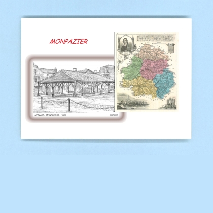 Cartes Postales impression Noir avec dpartement sur la ville de MONPAZIER Titre : halle