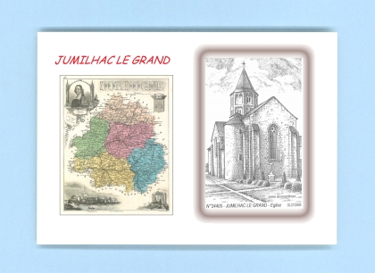 Cartes Postales impression Noir avec dpartement sur la ville de JUMILHAC LE GRAND Titre : eglise