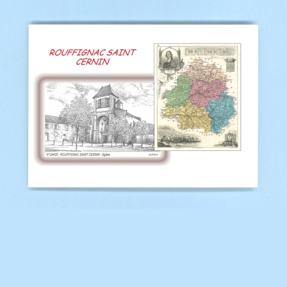 Cartes Postales impression Noir avec dpartement sur la ville de ROUFFIGNAC ST CERNIN Titre : eglise