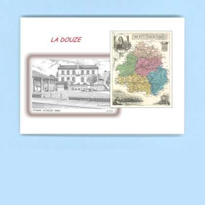 Cartes Postales impression Noir avec dpartement sur la ville de LA DOUZE Titre : mairie