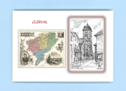Cartes Postales impression Noir avec dpartement sur la ville de CLERVAL Titre : eglise