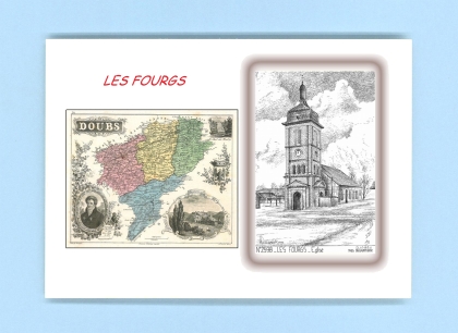 Cartes Postales impression Noir avec dpartement sur la ville de LES FOURGS Titre : eglise