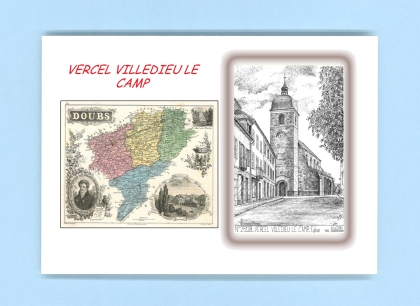 Cartes Postales impression Noir avec dpartement sur la ville de VERCEL VILLEDIEU LE CAMP Titre : eglise