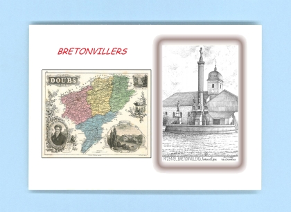 Cartes Postales impression Noir avec dpartement sur la ville de BRETONVILLERS Titre : fontaine et eglise