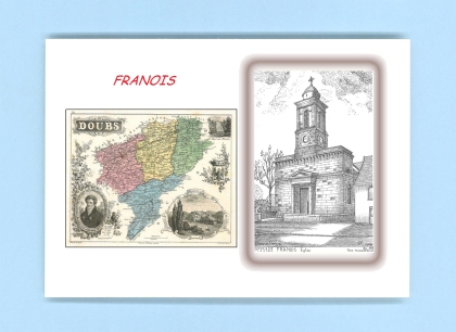 Cartes Postales impression Noir avec dpartement sur la ville de FRANOIS Titre : eglise