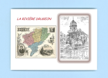 Cartes Postales impression Noir avec dpartement sur la ville de LA RIVIERE DRUGEON Titre : eglise