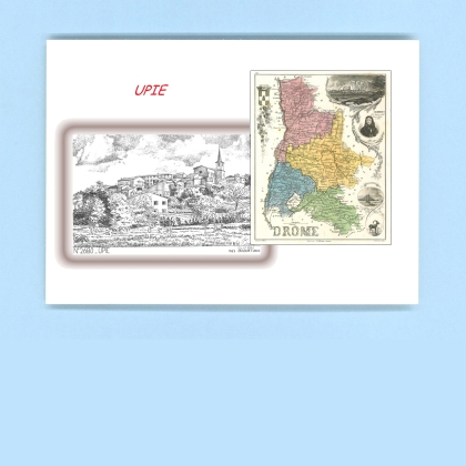 Cartes Postales impression Noir avec dpartement sur la ville de UPIE Titre : village