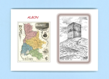 Cartes Postales impression Noir avec dpartement sur la ville de ALBON Titre : tour
