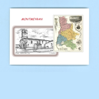 Cartes Postales impression Noir avec dpartement sur la ville de MONTMEYRAN Titre : eglise