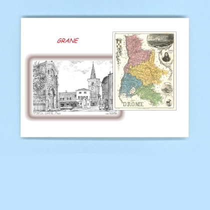 Cartes Postales impression Noir avec dpartement sur la ville de GRANE Titre : place
