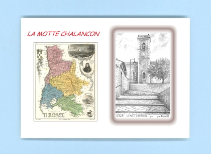 Cartes Postales impression Noir avec dpartement sur la ville de LA MOTTE CHALANCON Titre : eglise