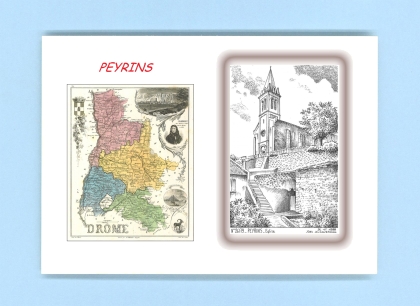 Cartes Postales impression Noir avec dpartement sur la ville de PEYRINS Titre : eglise