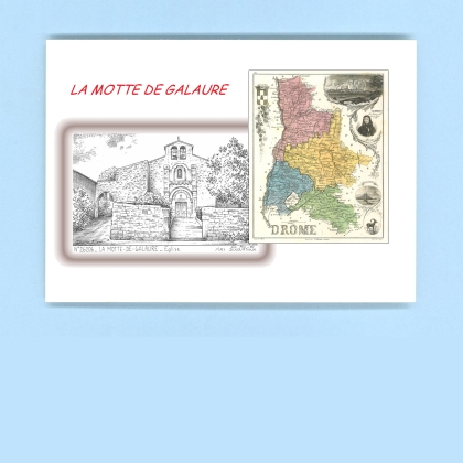 Cartes Postales impression Noir avec dpartement sur la ville de LA MOTTE DE GALAURE Titre : eglise