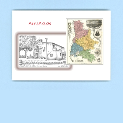 Cartes Postales impression Noir avec dpartement sur la ville de FAY LE CLOS Titre : mairie et eglise