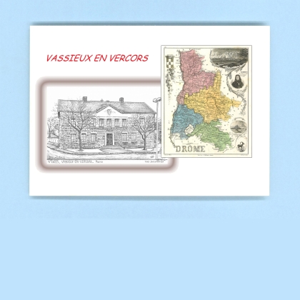 Cartes Postales impression Noir avec dpartement sur la ville de VASSIEUX EN VERCORS Titre : mairie