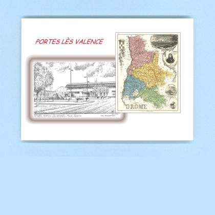 Cartes Postales impression Noir avec dpartement sur la ville de PORTES LES VALENCE Titre : mairie