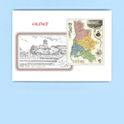 Cartes Postales impression Noir avec dpartement sur la ville de VALENCE Titre : place du champs de mars