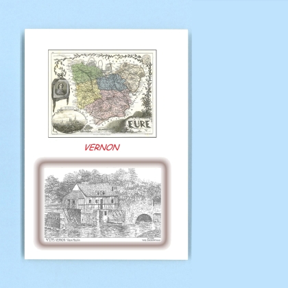 Cartes Postales impression Noir avec dpartement sur la ville de VERNON Titre : vieux moulin