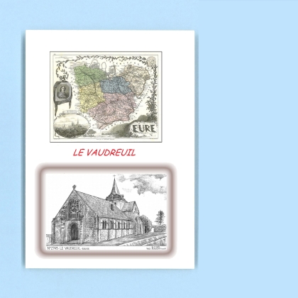 Cartes Postales impression Noir avec dpartement sur la ville de LE VAUDREUIL Titre : eglise