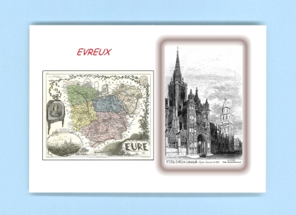 Cartes Postales impression Noir avec dpartement sur la ville de EVREUX Titre : cathedrale