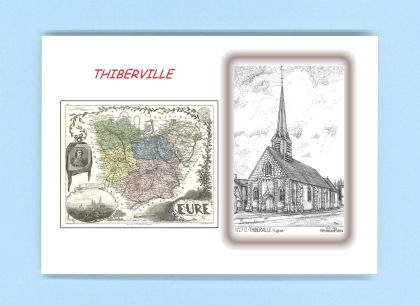 Cartes Postales impression Noir avec dpartement sur la ville de THIBERVILLE Titre : eglise