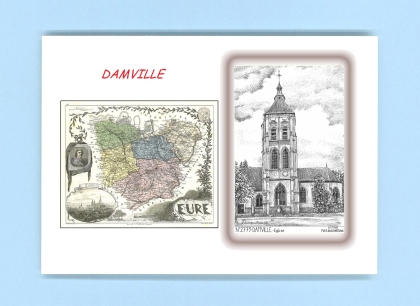 Cartes Postales impression Noir avec dpartement sur la ville de DAMVILLE Titre : eglise