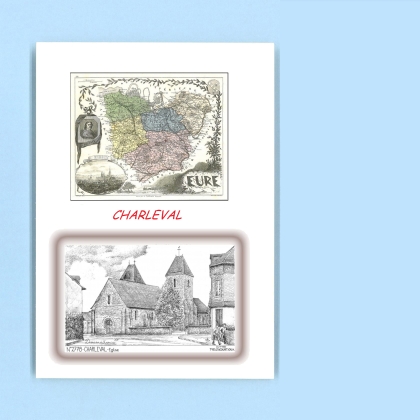 Cartes Postales impression Noir avec dpartement sur la ville de CHARLEVAL Titre : eglise