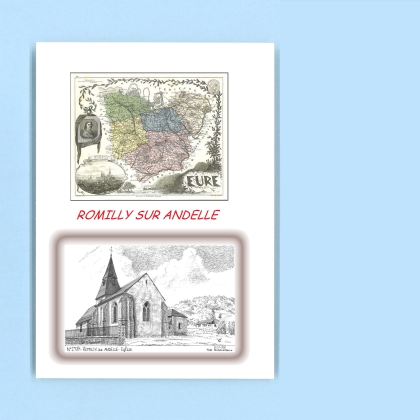 Cartes Postales impression Noir avec dpartement sur la ville de ROMILLY SUR ANDELLE Titre : eglise