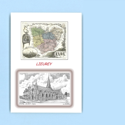 Cartes Postales impression Noir avec dpartement sur la ville de LIEUREY Titre : eglise