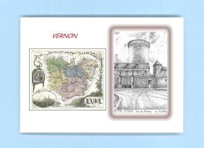 Cartes Postales impression Noir avec dpartement sur la ville de VERNON Titre : tour des archives