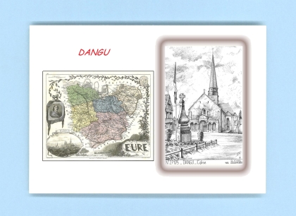 Cartes Postales impression Noir avec dpartement sur la ville de DANGU Titre : eglise