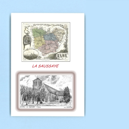 Cartes Postales impression Noir avec dpartement sur la ville de LA SAUSSAYE Titre : eglise