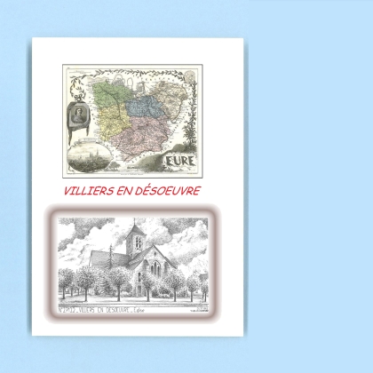 Cartes Postales impression Noir avec dpartement sur la ville de VILLIERS EN DESOEUVRE Titre : eglise