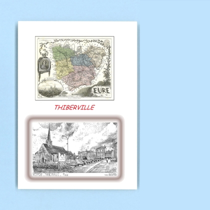 Cartes Postales impression Noir avec dpartement sur la ville de THIBERVILLE Titre : place