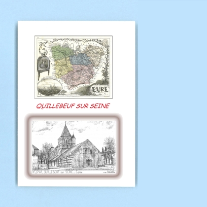 Cartes Postales impression Noir avec dpartement sur la ville de QUILLEBEUF SUR SEINE Titre : eglise