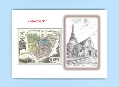 Cartes Postales impression Noir avec dpartement sur la ville de HARCOURT Titre : eglise