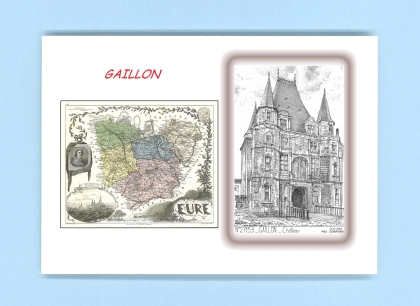 Cartes Postales impression Noir avec dpartement sur la ville de GAILLON Titre : chateau