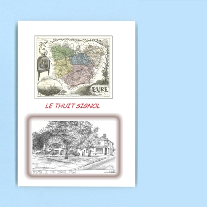 Cartes Postales impression Noir avec dpartement sur la ville de LE THUIT SIGNOL Titre : place
