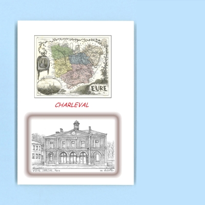 Cartes Postales impression Noir avec dpartement sur la ville de CHARLEVAL Titre : mairie