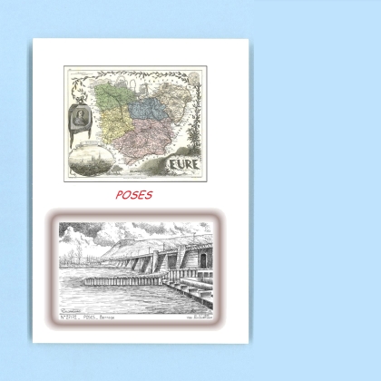 Cartes Postales impression Noir avec dpartement sur la ville de POSES Titre : barrage