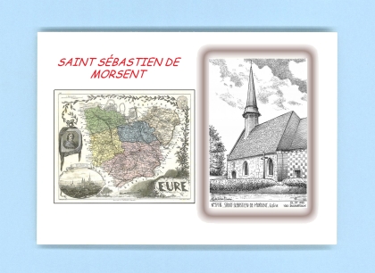 Cartes Postales impression Noir avec dpartement sur la ville de ST SEBASTIEN DE MORSENT Titre : eglise