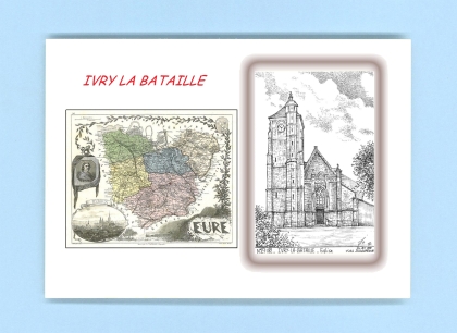 Cartes Postales impression Noir avec dpartement sur la ville de IVRY LA BATAILLE Titre : eglise