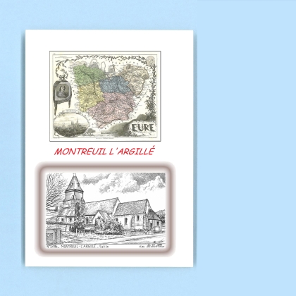 Cartes Postales impression Noir avec dpartement sur la ville de MONTREUIL L ARGILLE Titre : eglise