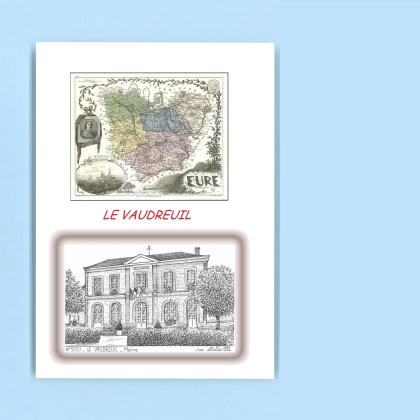 Cartes Postales impression Noir avec dpartement sur la ville de LE VAUDREUIL Titre : mairie