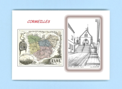 Cartes Postales impression Noir avec dpartement sur la ville de CORMEILLES Titre : eglise