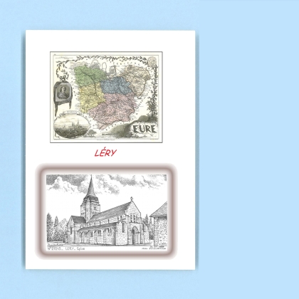Cartes Postales impression Noir avec dpartement sur la ville de LERY Titre : eglise