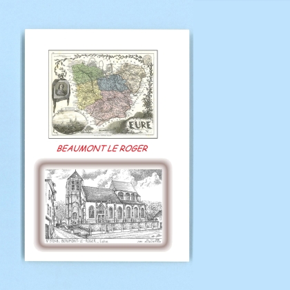 Cartes Postales impression Noir avec dpartement sur la ville de BEAUMONT LE ROGER Titre : eglise