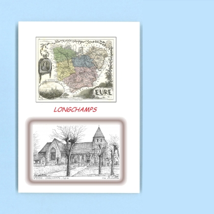 Cartes Postales impression Noir avec dpartement sur la ville de LONGCHAMPS Titre : eglise