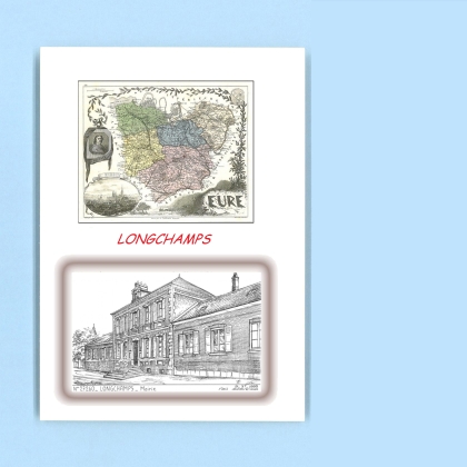Cartes Postales impression Noir avec dpartement sur la ville de LONGCHAMPS Titre : mairie